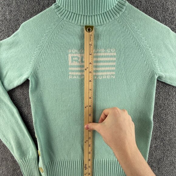 Ralph Lauren Polo Jeans Women Flag Sweater Light Blue Turtleneck Small Cotton - Picture 6 of 16